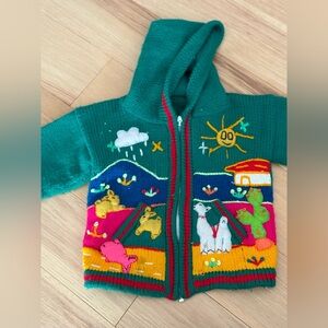 Colorful Hooded Knit Sweater with Animal Design